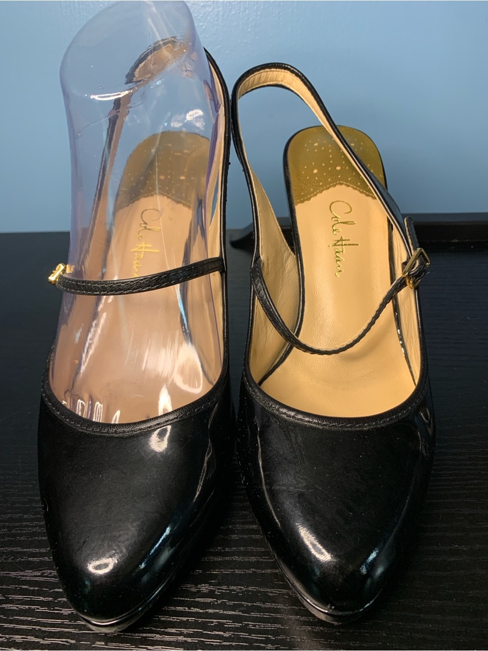 Cole Haan Black Patent Slingback Mary Jane Heels